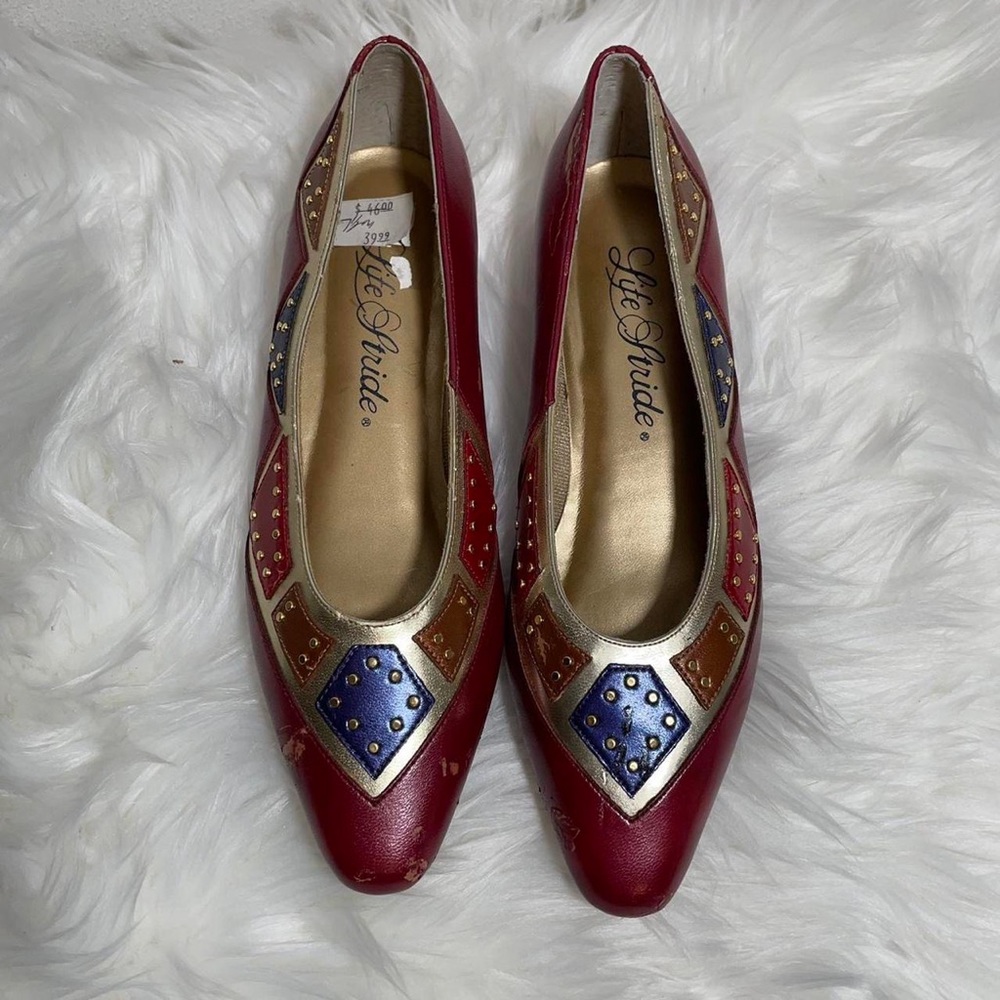Life Stride VTG 80’s Color Block Red Wedge Heel Size 7.5